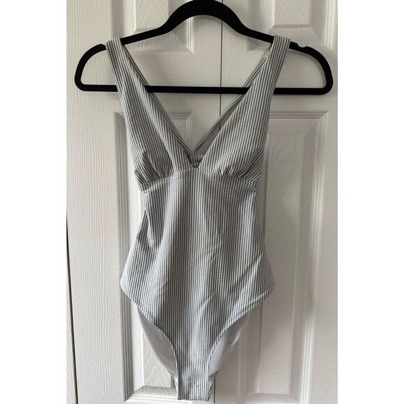 H&M Small Seersucker Plunge One Piece Swim Bathing Suit - Picture 2 of 6